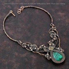Zambian Emrald Stone Copper Unique Chain Wire Wrapped Flower Necklace Jewelry