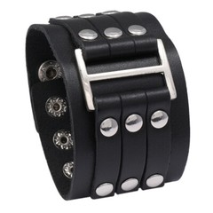 Black or Brown Leather Belted Bracelet w Silver Buckle & Rivets, Your Choice!