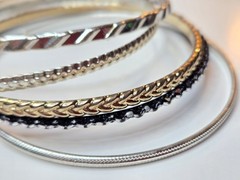 Elegant Silver and Gold Bangle Fashion Jewelry Set 5 Bangle Bracelets