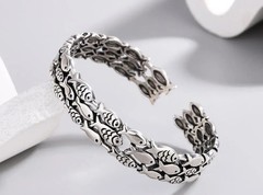Sterling Silver Cuff Bracelet Fish Style Resizable Polished Chain Jewelry