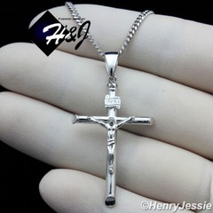 925 STERLING SILVER 16″-30″X2MM MIAMI CUBAN CURB CHAIN JESUS CROSS PENDANT*SP213