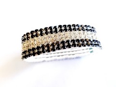 Black Silver Rhinestone Stretch Bracelet Crystal Pageant Prom Drag Jewelry