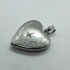 Sterling Silver Diamond Heart Locket for 2 Photo 3/4inch w/out Necklace 16-24″