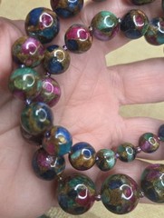 Natural Mix Ruby Emerald Agate Stone Graduated Bead Necklace