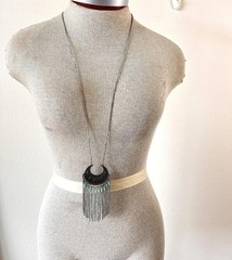 South West design necklace earring set 21″ long silver tone turquoise beads