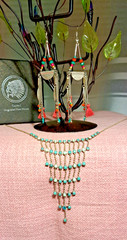 Vtg Boho Tribal Turquoise Statement Bib Necklace & Tassel Dangle Earrings Set