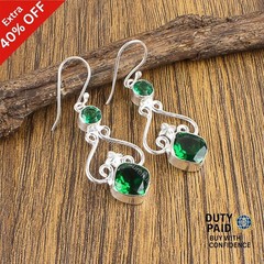 May Birth Green Emerald Stone Sister Art Deco Bezel Earrings 925 Sterling Silver