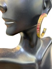 CHANEL Rainbow Stone Channel Set Champagne Gold Tone Fashion Hoop Earrings