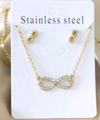 Gold Stainless Steel Infinity Jewelry Set Necklace & Earrings Anniversary