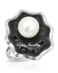 US$310 FPJ Amazing Ring Genuine ONYX& 8.5mm FRESHWATER PEARL Sterling Silver