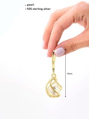 18K Gold Plated Caged Pearl Dangle Drop Earrings for Women Lightweight Leverback