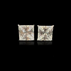14k White Gold Beautiful Square AAA Quality CZ Screw Back Earrings for Women