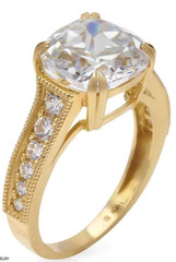 5Ct Cushion Simulated Diamond Engagement Ring 14K Real Gold Yellow Wedding