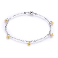 Stainless Steel Charm Bracelet Lobster Star Gold Silver Color 7.8″ 2.5mm  A71