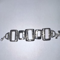Brighton Silver Tone Geometric Link Bracelet Open Rectangle Art Deco Signed