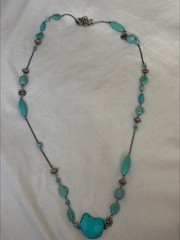 Chico’s Turquoise Baroque Stone Beaded Statement Necklace Lobster Clasp, 18 in