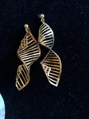 Gold Toned Double Helix DNA Dangle Earrings For Pierced Ears