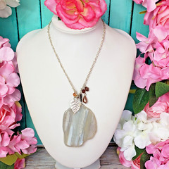 Gray Agate Slice Pendant Necklace Natural Stone Charm Boho Chain Jewelry