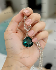 34+ Ct Green Amethyst Color Quartz Stone 18″ Chain German Silver Gemstone