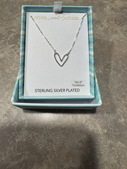 Olivia and Jackson Heart Charm Pendant Necklace Silver Plated 16+2in