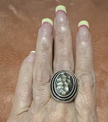 Oval Hammered Dome Statement Ring Silver Metal Silver Color No Stone Size 8