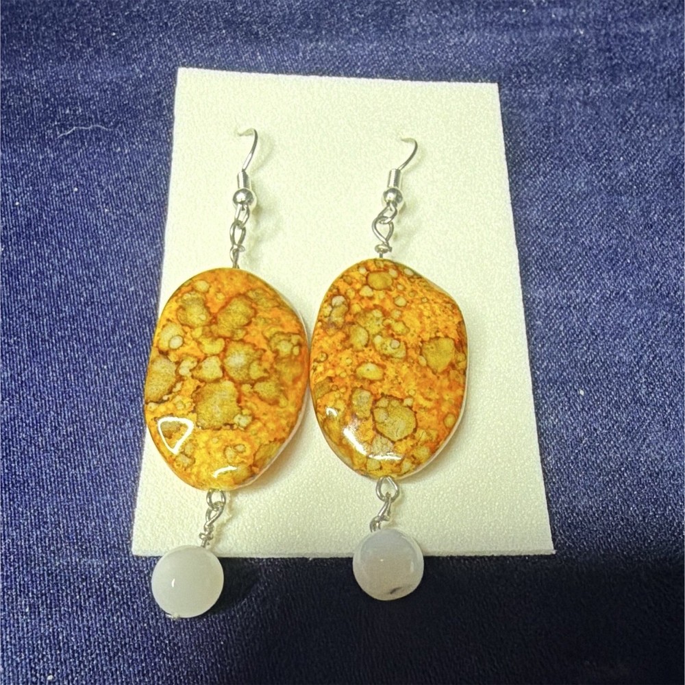 Handmade Orange Oval Acrylic Dangle/Drop Hook Earrings Metal for Lobe