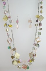 New Double Stranded Multi Colored Shell Necklace & Earring Set #N2356
