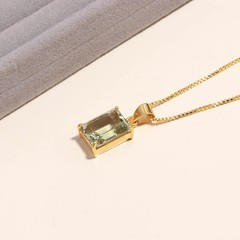 Natural Green Amethyst Octagon Necklace Gold Plated 925 Sterling Silver Jewelry