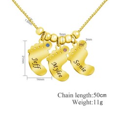 Personalized Engraved Name Necklace Baby Feet With Birthstone Jewelry For Mother