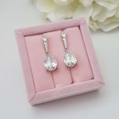 Pear Simulated Diamond Stunning Drop Push Back Earring In 14K White Gold Plated