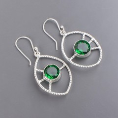 EMERALD Channel Set Engagement Drop May Birth Sister Earrings Jewelry 925 Silver