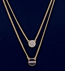 DKNY Gold Tone Crystal Pave Pendant Two Row Necklace 16″ + 3″ ext. NWT Gift Box