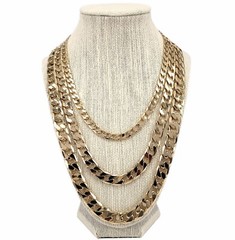 14k Italian Flat Cuban link Chain Necklace 7mm 10mm 12mm Gold Plated