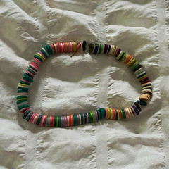 Multicolor Plastic Heishi Beaded Stretch Bracelet Slip-On No Clasp, Sizable