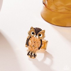 Paparazzi Owl Obsession – Brown – Tea & Black Rhinestones – Cat’s Eye – Gold Owl