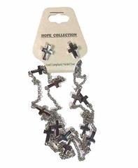 Hope Collection Necklace Earring Set Chain Crosses Nickel Free Jewelry Pierced