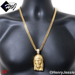 18-40″MEN Stainless Steel 7mm Gold Plated Miami Cuban Chain CZ Jesus Pendant*143