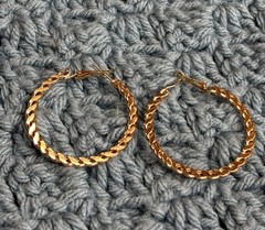 Goldtone Flat Chain Textured Hoop Earrings 1.5 inches