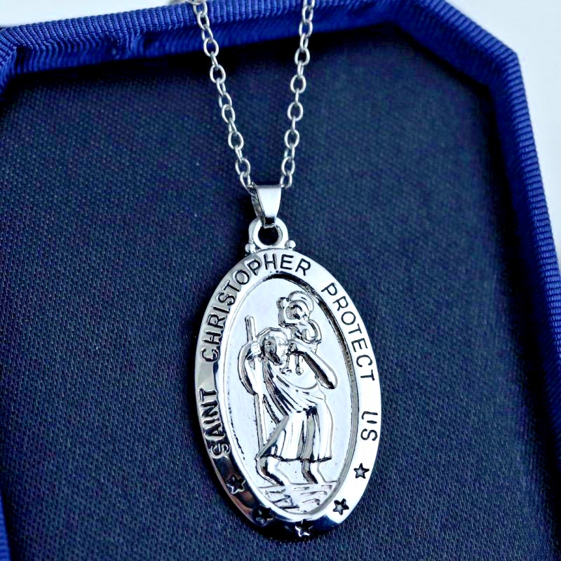 ST CHRISTOPHER PROTECT pendant 24″ Sterling Silver 925 necklace chain female men