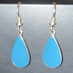 Vintage Laurel Burch Signed “Tear” Drop Earrings Blue Enamel