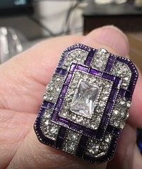 Silver & Purple Art Deco Style Ring Size U