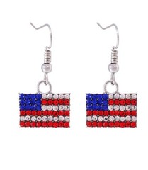 3x Red White Blue USA Patriotic Rhinestone Enamel Dangle Hook Earrings Crystal