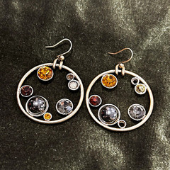 Silver Tone Round Dangle Drop Earrings Multicolor Crystal Hook For Lobe