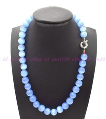 Beauty 8MM Mexican Blue Opal Gemstone Round Beads Necklace 18” AAA
