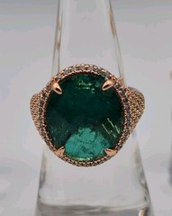 Bomb Party. “A Wish In The Garden” LC Emerald + Quartz Rose Gold May Ring Sz 6