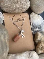 Brown Bubble Tea Boba Personalised Necklace Alphabet Initials & Birthstone