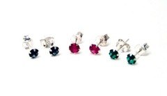Sterling Silver Stud Earrings Select Green Red or Blue Small Dainty