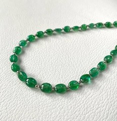 Natural Zambian Emerald Smooth Oval Beads Gemstone Necklace , Beads Gemstone