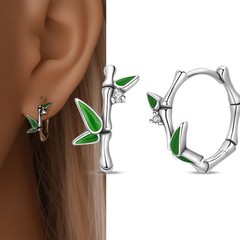 PANDACH 925 Sterling Silver Bamboo Shadow Huggie Hoop Earrings For Women Gifts