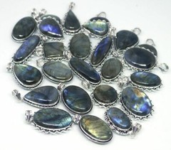 Fire Labradorite Gemstone 925 Sterling Silver Plated 20Pcs Pendants Lot Jewelry